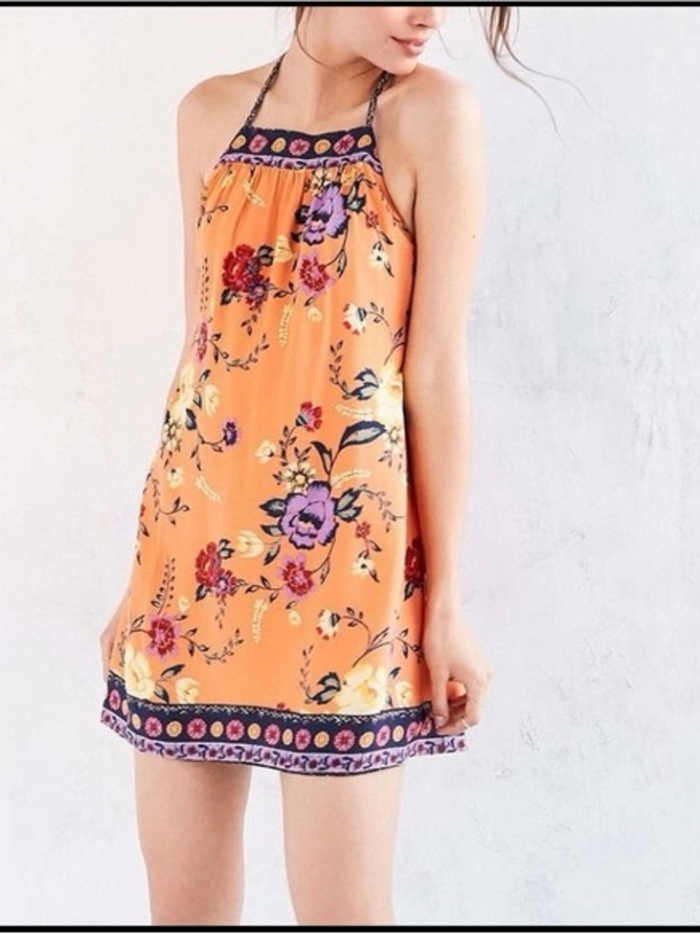 Urban Outfitters Ecote Orange Floral Racer back Mini Dress purple details medium